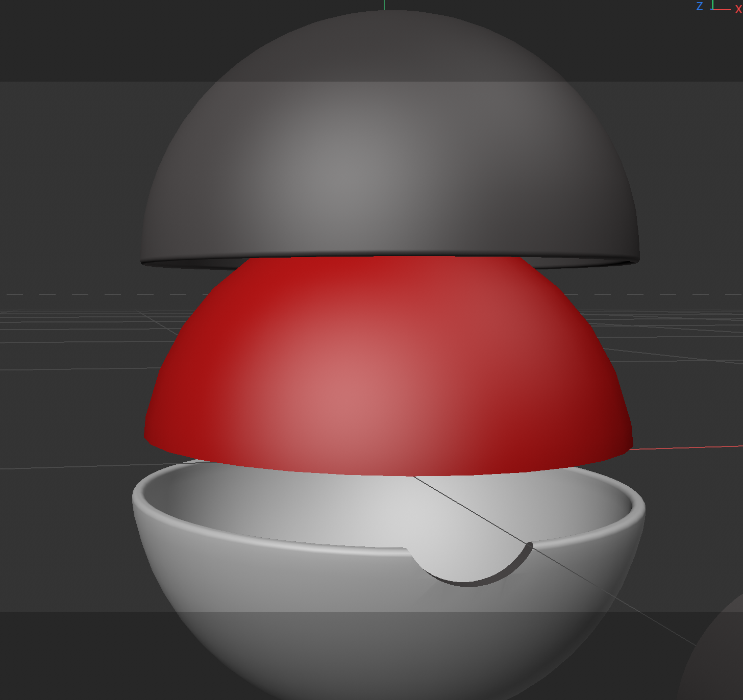 Poké Ball reference and Cinema 4D modeling process.
